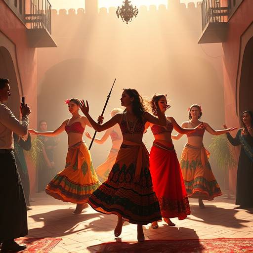 Clip musical tourné à Marrakech, avec des danseurs traditionnels et des couleurs vibrantes