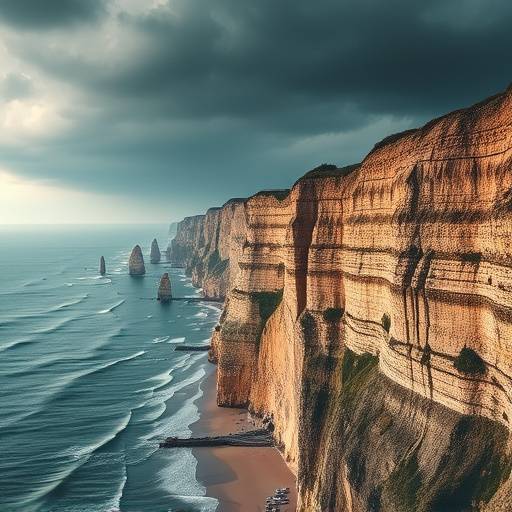 Falaises d'Étretat en Normandie, un lieu dramatique et épique pour un film d'aventure