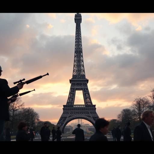 Scène d'action filmée à Paris, avec la Tour Eiffel en arrière-plan