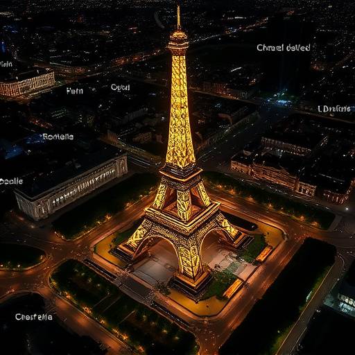 Vue aérienne de Paris avec la Tour Eiffel illuminée
